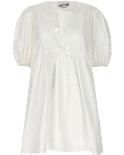 Ganni Knot Poplin Dress Dresses - White