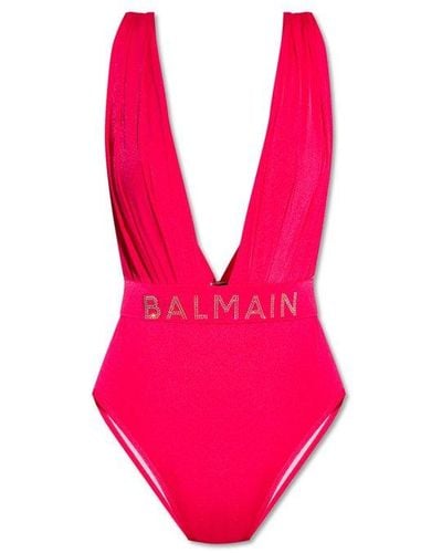 Balmain One-Piece Swimsuit With Logo - Pink