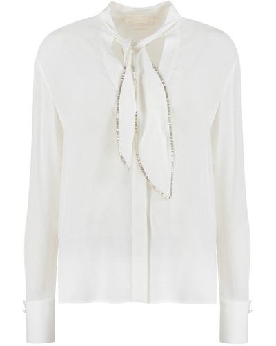 Genny Scarf Detailed Long-sleeved Blouse - White