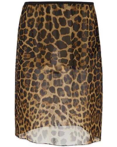 Saint Laurent Leopard Midi Skirt - Multicolor
