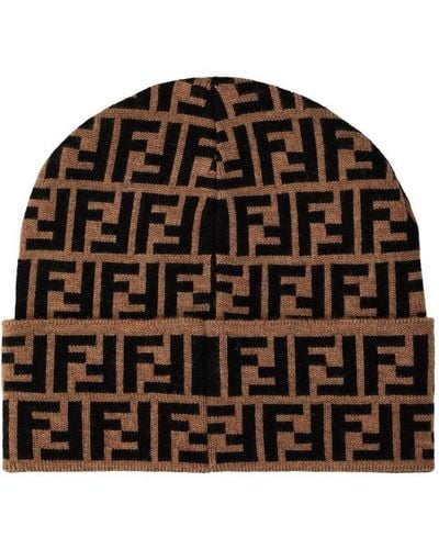 Fendi Logo Intarsia-knit Beanie - Brown