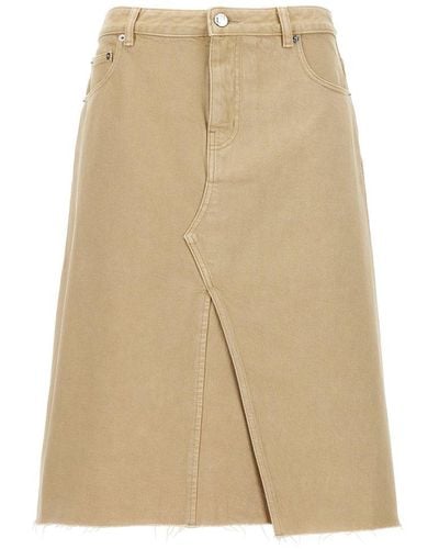 Tory Burch Deconstructed Denim Midi Skirt - Natural