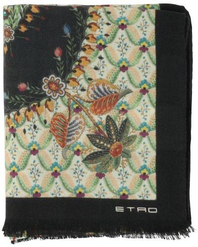 Etro Floral-printed Fringed-hem Scarf - Green
