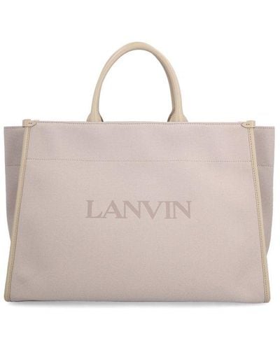 Lanvin Pm Logo Detailed Tote Bag - Natural