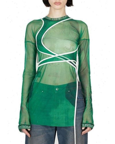 OTTOLINGER Long-sleeved Mesh Wrap Top - Green