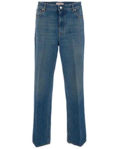 Valentino Button Detailed Straight Leg Jeans - Blue