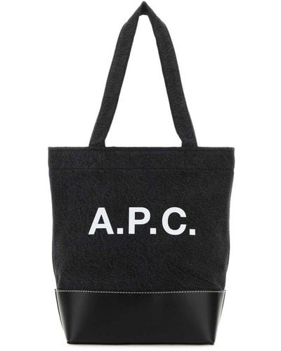 A.P.C. Black Denim And Leather Shopping Bag