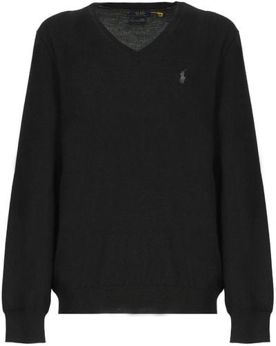 Polo Ralph Lauren Wool Sweater With Logo - Black