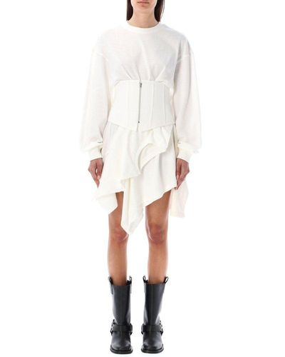 Acne Studios Asymmetrical Sleeved Mini Dress - White