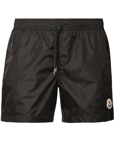 Moncler Straight-leg Mid-length Logo-appliquéd Swim Shorts - Black