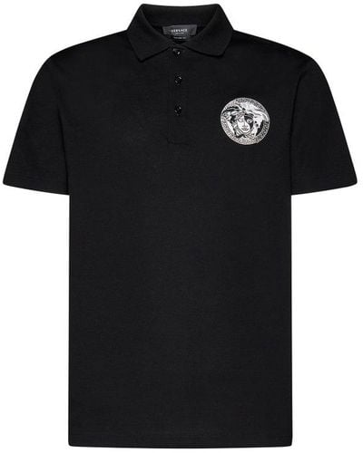 Versace Taylor Fit Logo Embroidery Polo - Black