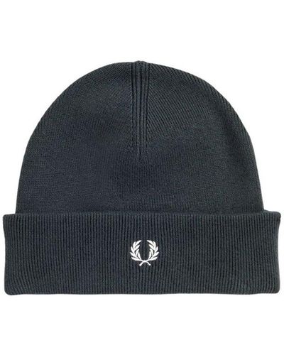 Fred Perry Logo Embroidered Knitted Beanie - Blue