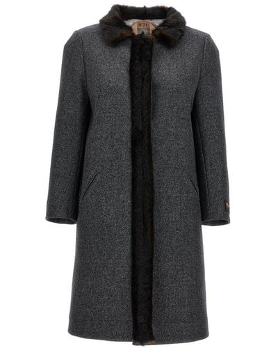 N°21 Faux Fur Neck Coat Coats, Trench Coats - Black