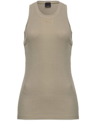 Pinko Logo Lettering Ribbed Top - Natural