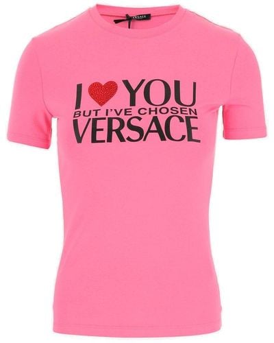 Versace Slogan Viscose T-shirt - Pink