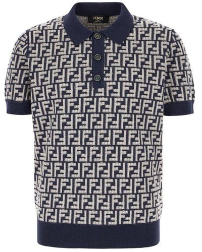 Fendi Ff Monogram Knitted Polo Shirt - Black