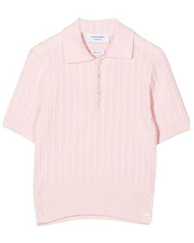 Thom Browne Cable Knit Polo Shirt - Pink