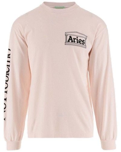 Aries Logo Printed Long-sleeved T-shirt - Pink
