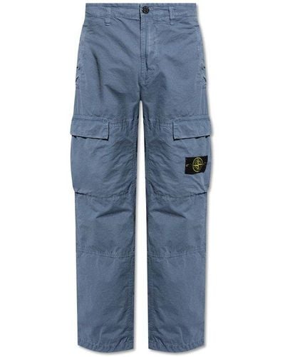 Stone Island Logo Patch Cargo Trousers - Blue