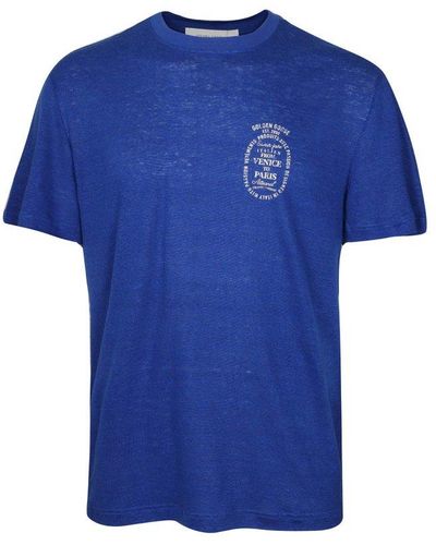 Golden Goose Logo Print Linen T-Shirt - Blue