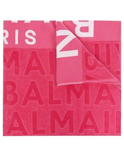 Balmain Logo Printed Beach Towel - Pink