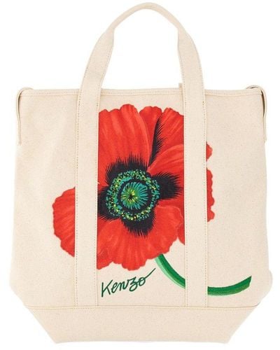 KENZO Poppy-printed Tote Bag - White