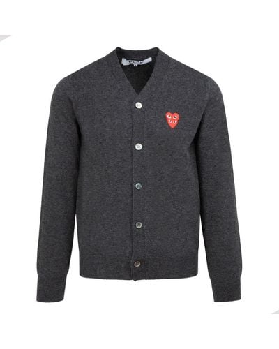 COMME DES GARÇONS PLAY Double Heart Logo Embroidered Buttoned Cardigan - Grey