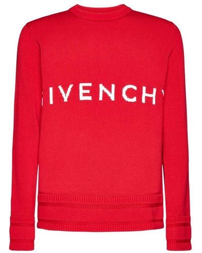 Givenchy 4g Logo Intarsia Knitted Crewneck Sweater - Red