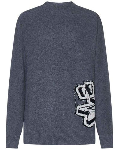 Off-White c/o Virgil Abloh Crewneck Long-sleeved Knitted Sweater - Blue