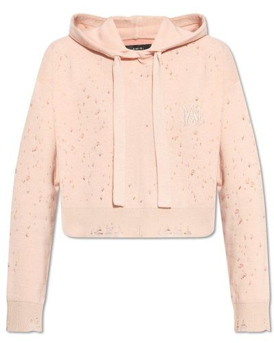 Amiri Logo Embroidered Knitted Hoodie - Pink
