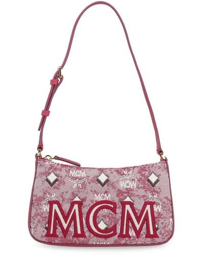 MCM Vintage Jacquard Monogram Canvas & Leather Shoulder Bag - Pink