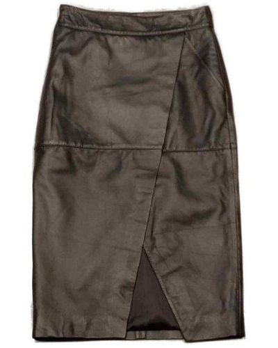 L'Autre Chose Ruched Leather Skirt - Grey