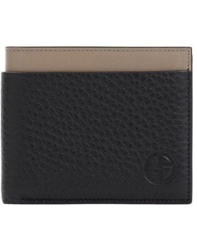 Giorgio Armani Logo Embossed Bi--fold Wallet - Black