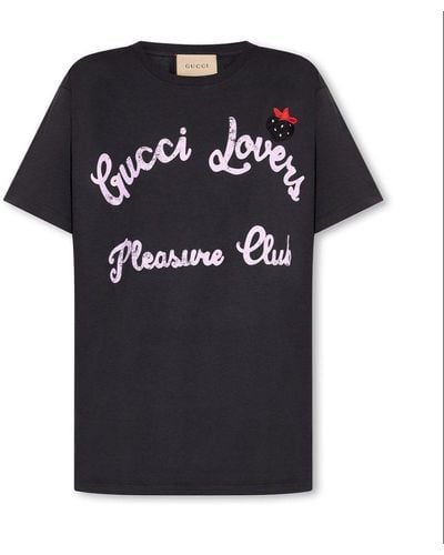 Gucci Lovers Pleasure Club Cotton T-shirt - Black