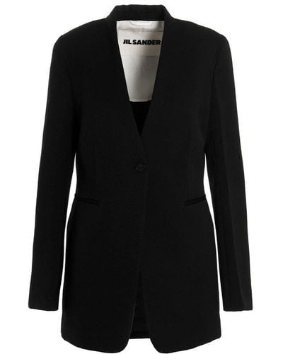 Jil Sander Wool Single Breast Blazer Jacket - Black