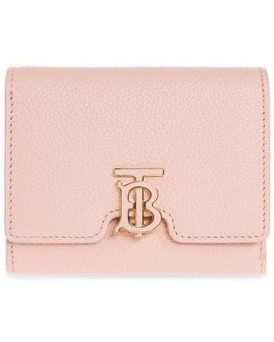 Burberry Leather Wallet With Logo - Pink