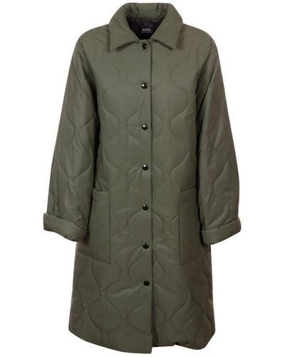 A.P.C. Sarah Quilted Buttoned Coat - Green