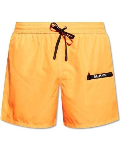 Balmain Logo Detailed Swim Shorts - Orange