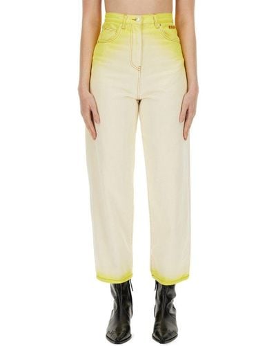 MSGM Logo Detailed Cropped Jeans - Yellow