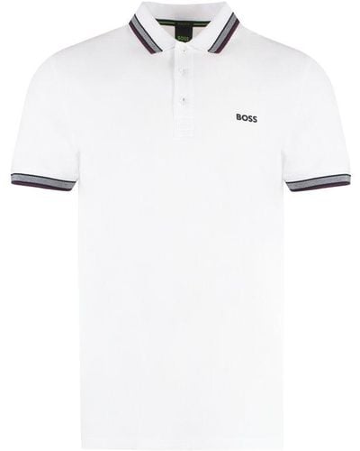 BOSS Logo Embroidered Short-sleeved Polo Shirt - White
