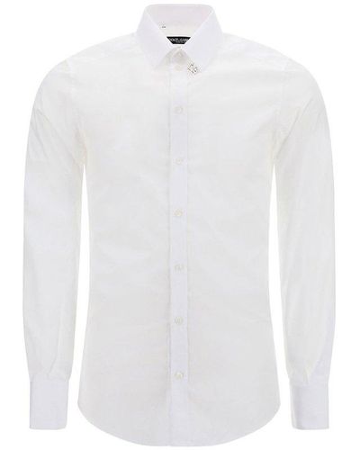 Dolce & Gabbana Dg Plaque Long-sleeved Shirt - White