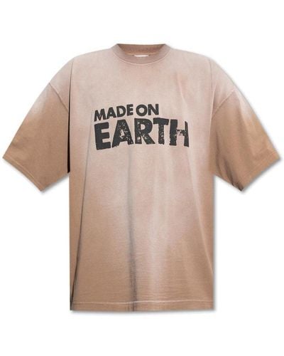 Vetements Made On Earth Printed Oversized T-shirt - Natural
