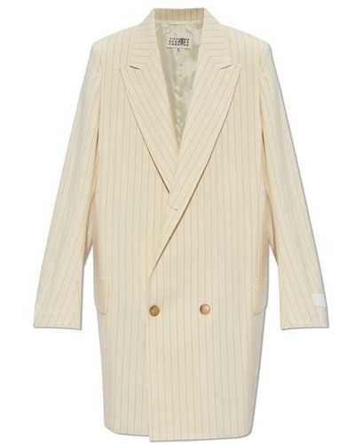 MM6 by Maison Martin Margiela Oversized Pinstripe Double-breasted Tailored Blazer - White