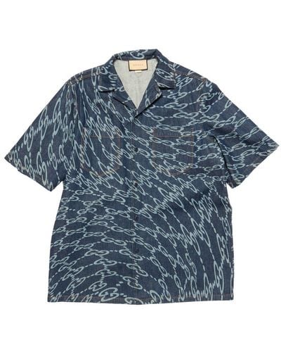 Gucci Wavy GG Laser Print Denim Shirt - Blue