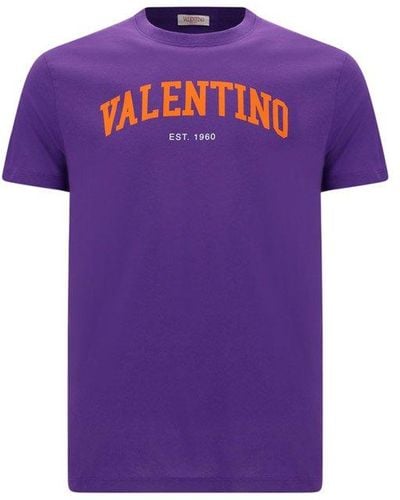 Valentino Logo Printed Crewneck T-shirt - Purple