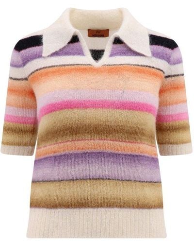 Missoni Striped Short-sleeved Knitted Polo Top - Pink
