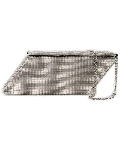 Kara Embellished Box-shaped Chain-linked Shoulder Bag - Gray