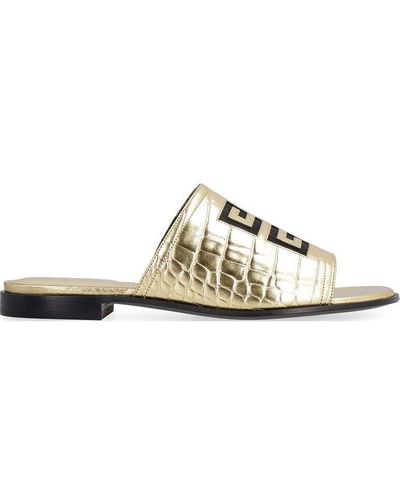 Givenchy Metallic Croc Embossed Leather Flat Sandals - Black