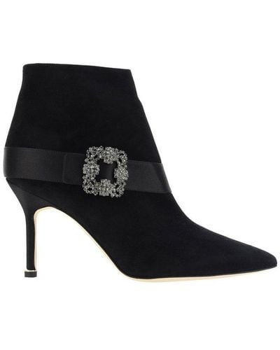 Manolo Blahnik Plinianu Buckle Embellished Ankle Boots - Black