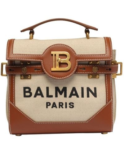 Balmain Neutral B-buzz 23 Top Handle Bag - Women's - Linen/flax/cotton/bos Taurus/bos Taurus - Natural